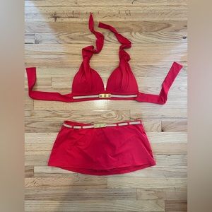 Red Bikini with a Belt Skirt bottoms